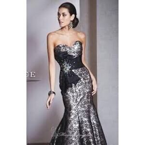 Alyce Black Label Black Lace Trumpet Formal Party Wedding Dress Sz 6